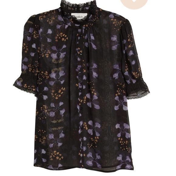 ba&sh black sheer and lace top with purple floral print - Picture 4 of 13